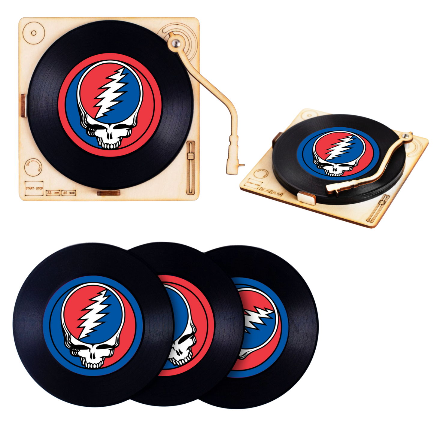Steal Your Face Upcycled Record Coaster Set