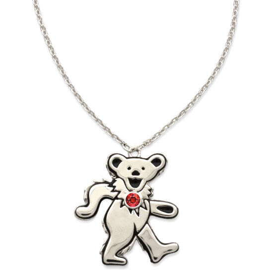 Dancing Bear January Garnet Birthstone Silver Necklace