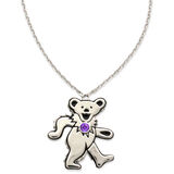 Dancing Bear February Amethyst Birthstone Silver Necklace