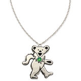 Dancing Bear May Emerald Birthstone Silver Necklace