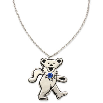 Dancing Bear September Sapphire Birthstone Silver Necklace
