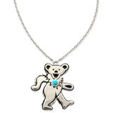 Dancing Bear December Turquoise Birthstone Silver Necklace