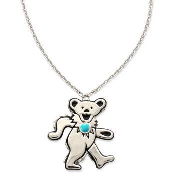 Dancing Bear December Turquoise Birthstone Silver Necklace
