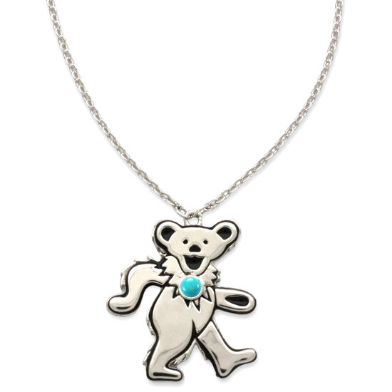 Dancing Bear December Turquoise Birthstone Silver Necklace