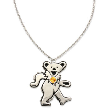 Dancing Bear November Citrine Birthstone Silver Necklace