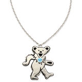 Dancing Bear March Aquamarine Birthstone Silver Necklace