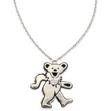 Dancing Bear April Diamond Birthstone Silver Necklace