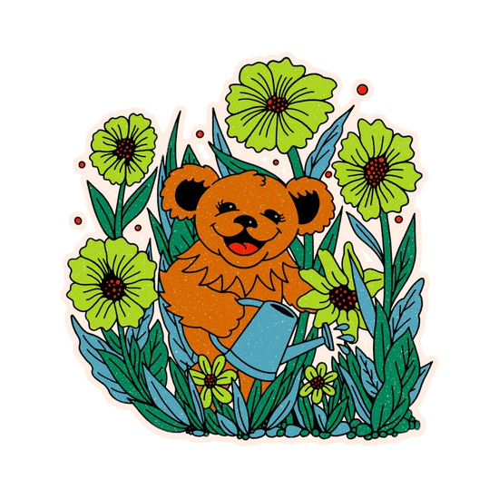 Dancing Garden Bear Glitter Sticker