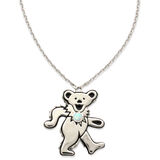 Dancing Bear October Opal Birthstone Silver Necklace