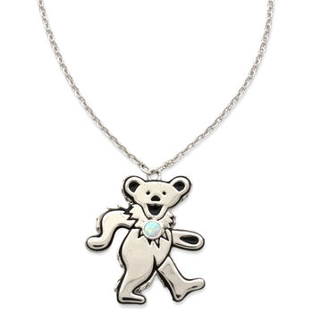 Dancing Bear October Opal Birthstone Silver Necklace